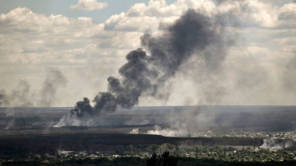 Smoke from shelling in the city of Severodonetsk
