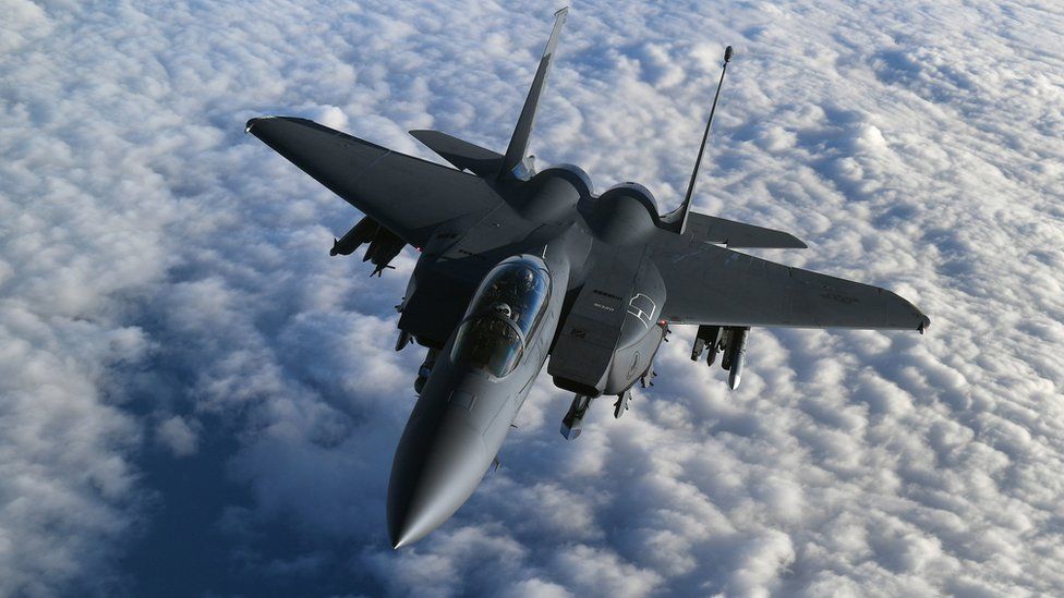A United States Air Force F-15 Strike Eagle fighter jet