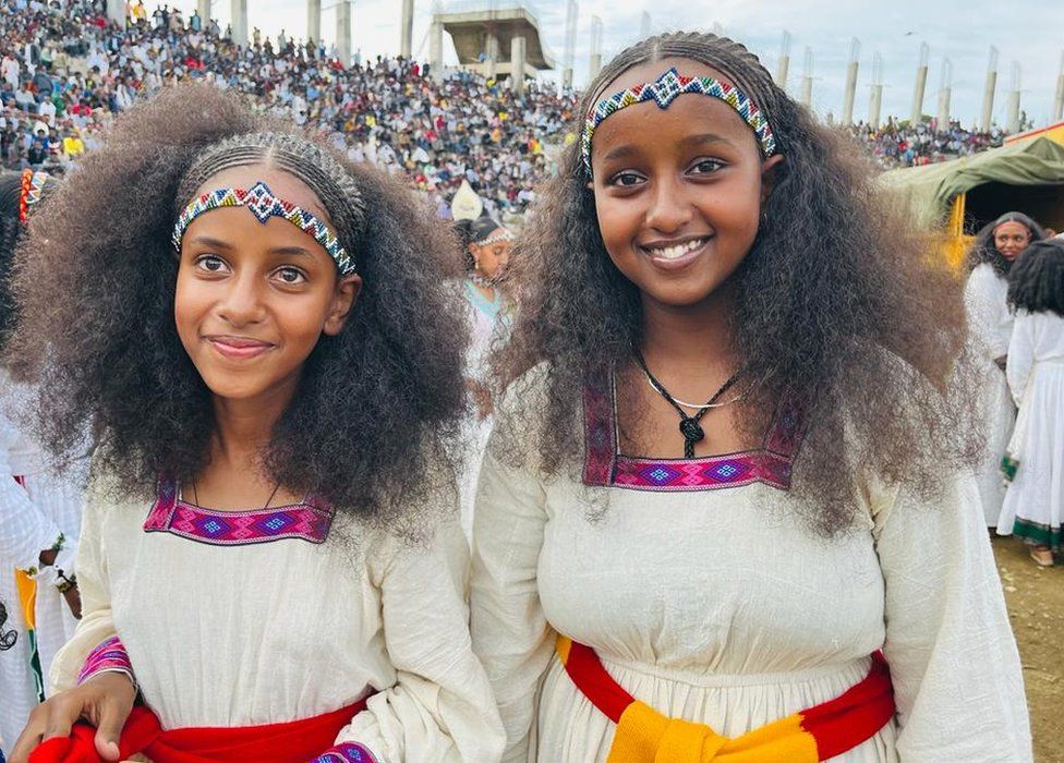 Two girls in Tigray, Ethiopia celebrate the Ashenda festival.