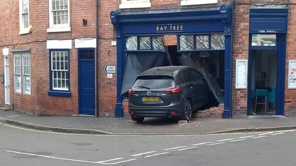 Car crashed into restaurant window