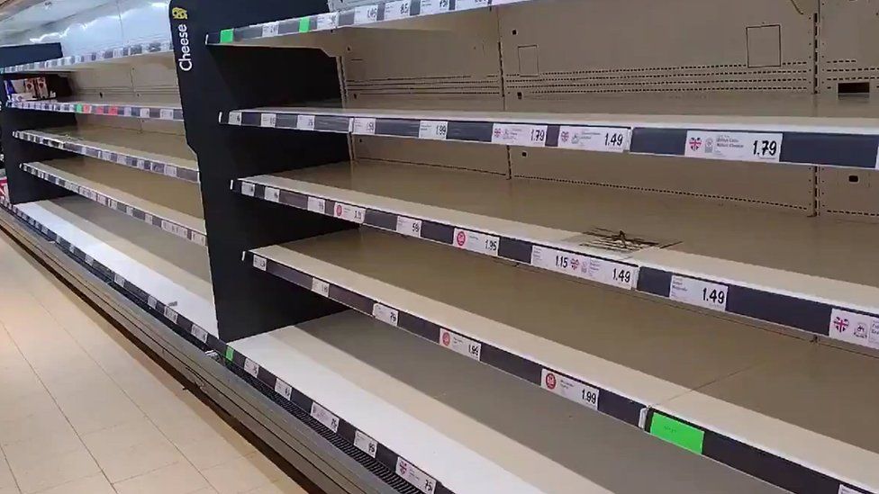 Empty shelves at a supermarket this week