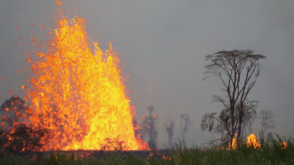 Lava from a Kilauea volcano fissure erupts on Hawaii's Big Island on May 19