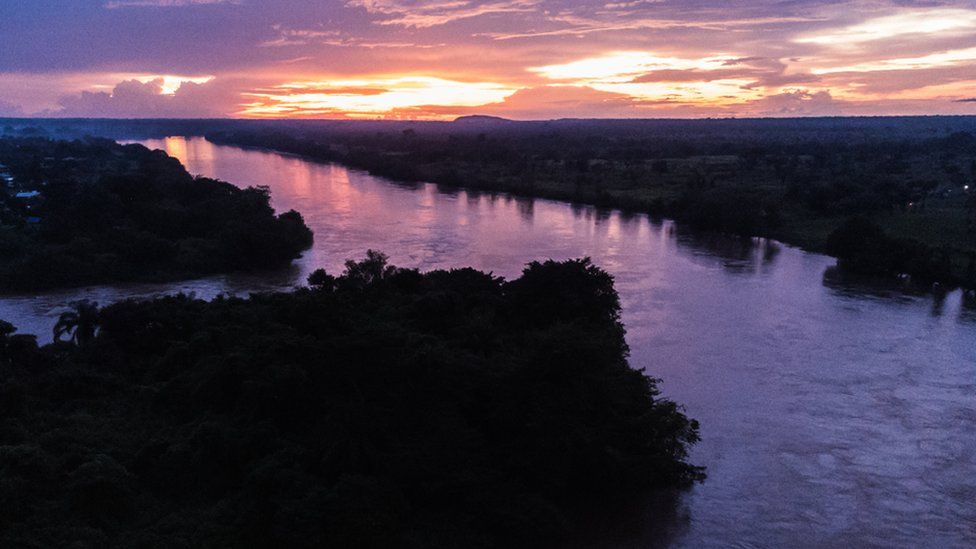 Aerial views of the Dungu river on September 18, 2023 in Dungu in the Democratic Republic of Congo.