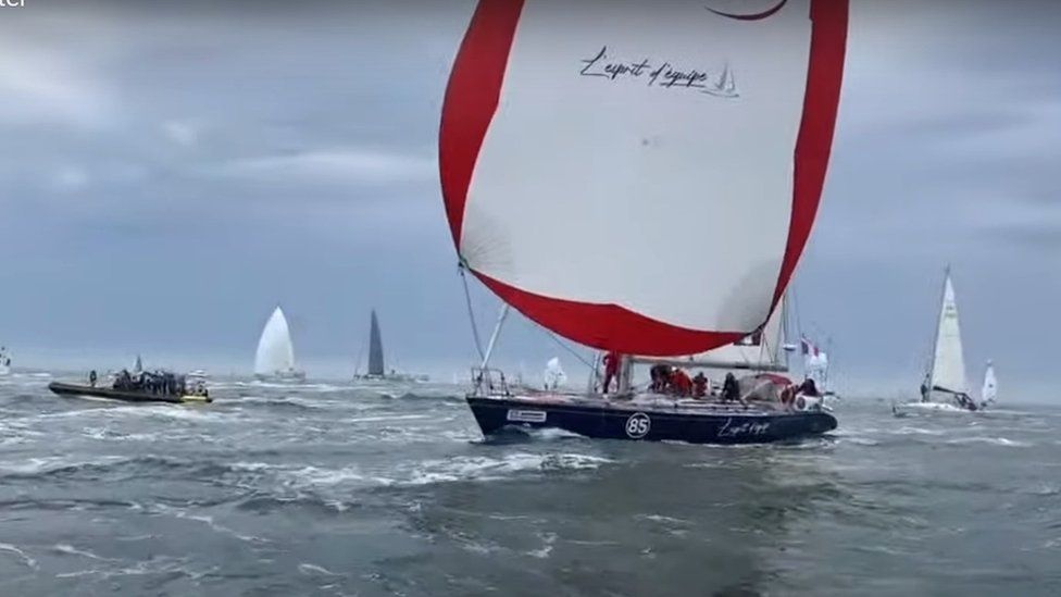 Royal Yacht Squadron start line off Cowes