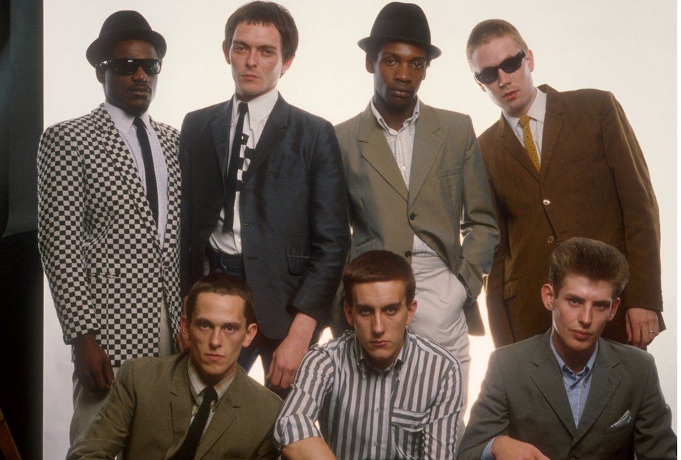 The Specials in 1979. Top row (L-R): Neville Staple, John Bradbury, Lynval Golding, Jerry Dammers. Front row (L-R) Horace Panter, Terry Hall and Roddy Radiation.