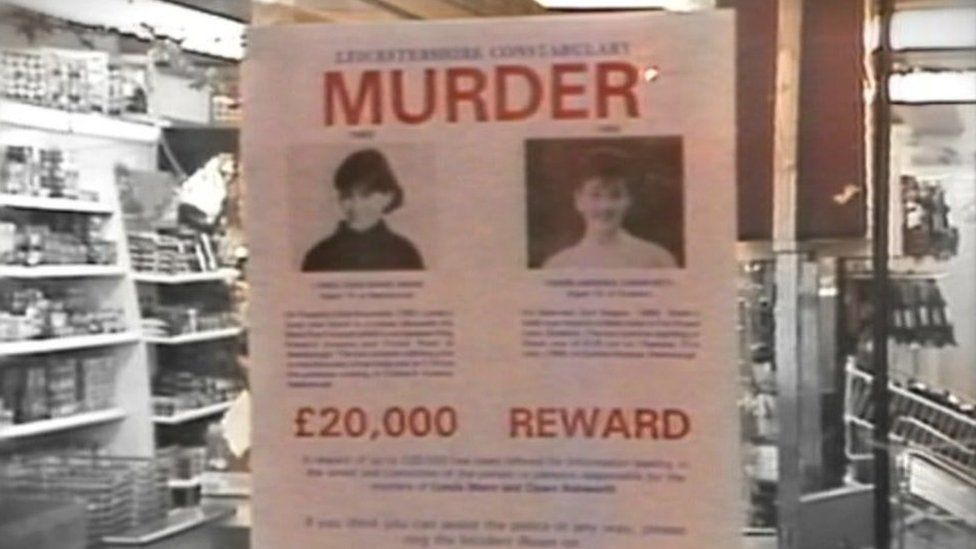 A poster asking for help catching the killer of schoolgirls Lynda Mann and Dawn Ashworth