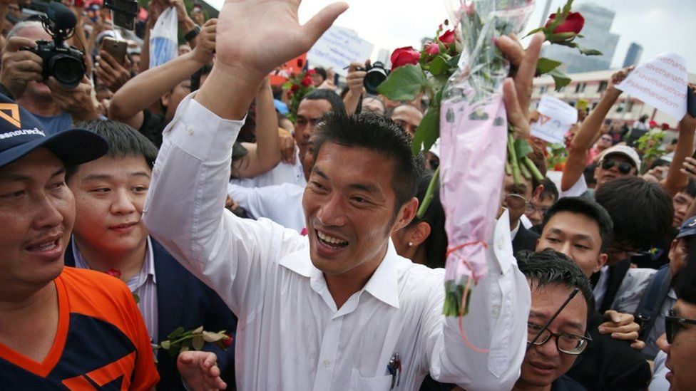 Scores of supporters greeted Thanathorn Juangroongruangkit in Bangkok