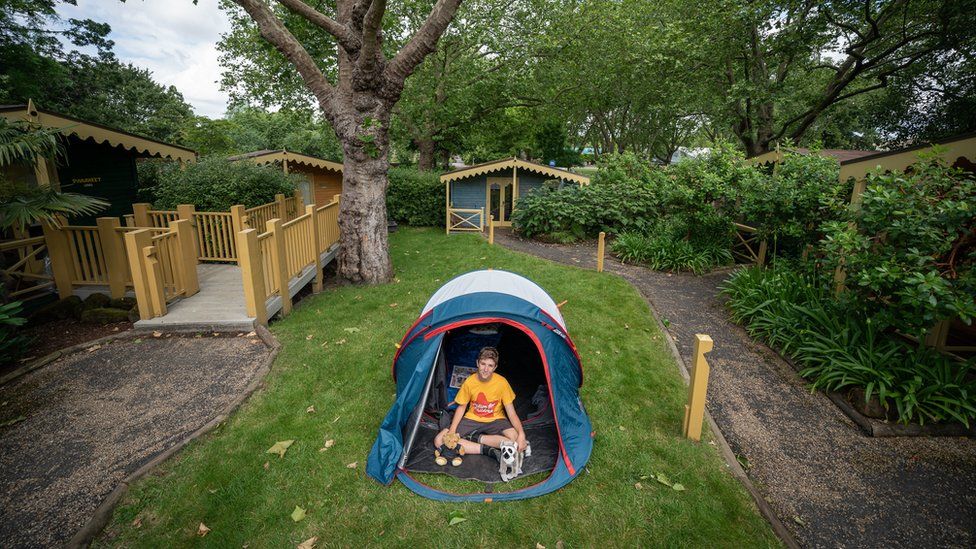 Max Woosey in tent at London Zoo