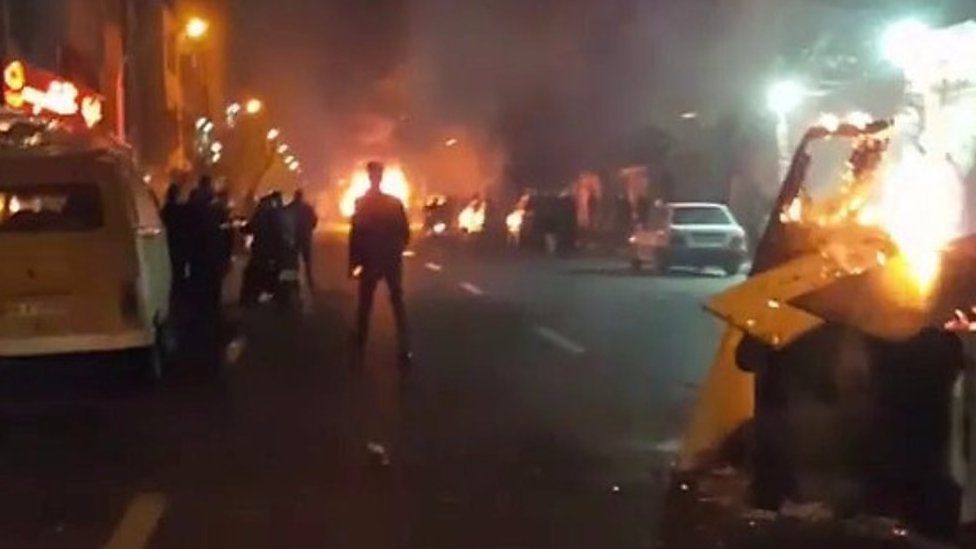 People protest in Tehran, Iran December 30, 2017 in this still image from a video