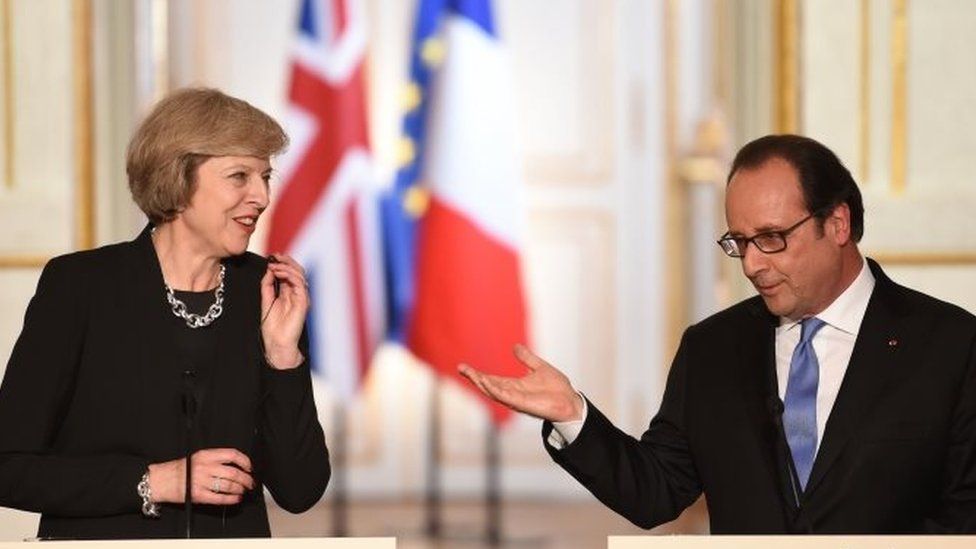 Theresa May and Francois Hollande in Paris