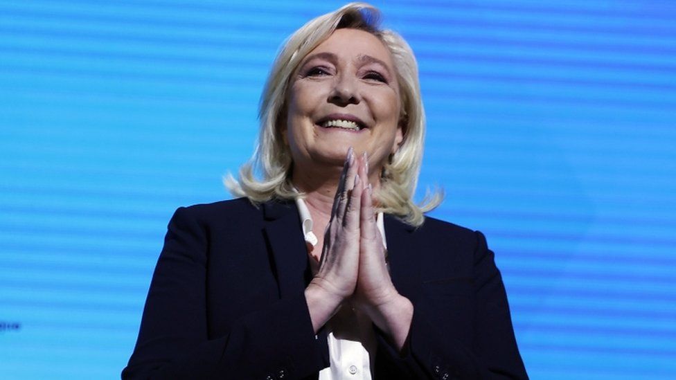 Candidate to the 2022 presidential election for the far-right Rassemblement National (RN) party Marine Le Pen
