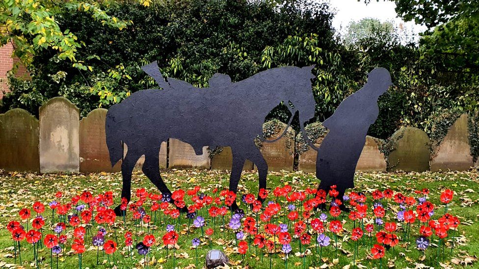 Horse silhouette and poppies