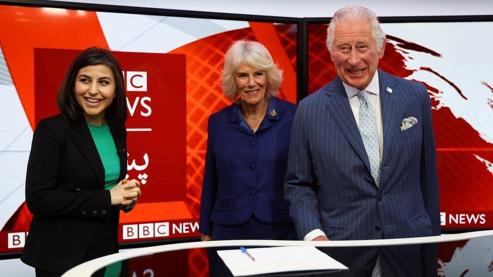 BBC's Sana Safi shows the prince and duchess round a studio