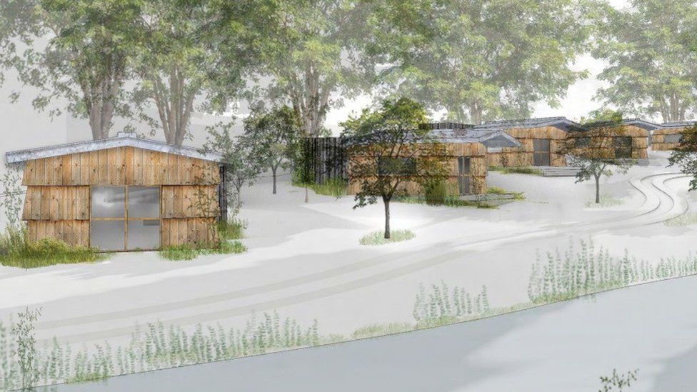 Artist's impression of timber-clad holiday chalets