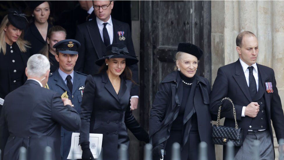 Sophie Winkleman, Princess Michael of Kent and Lord Frederick Windsor leaving Westminster Abbey during the funeral