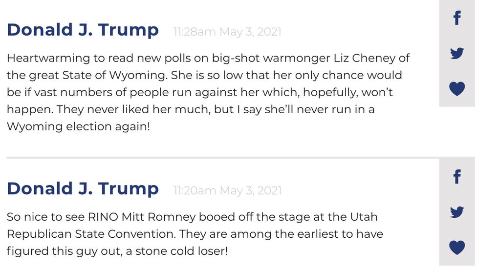 Posts on Donald Trump's website