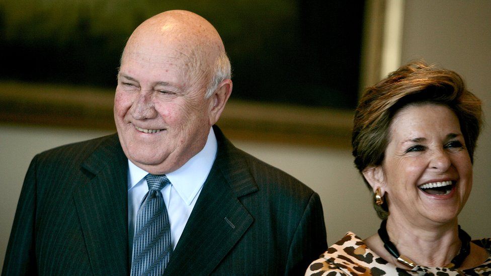 FW De Klerk and wife Elita De Klerk meet with Majesties Queen Sonja and King Harald V of Norway during there State Visit at the Table Bay Hotel on November 25, 2009 in Cape Town, South Africa.