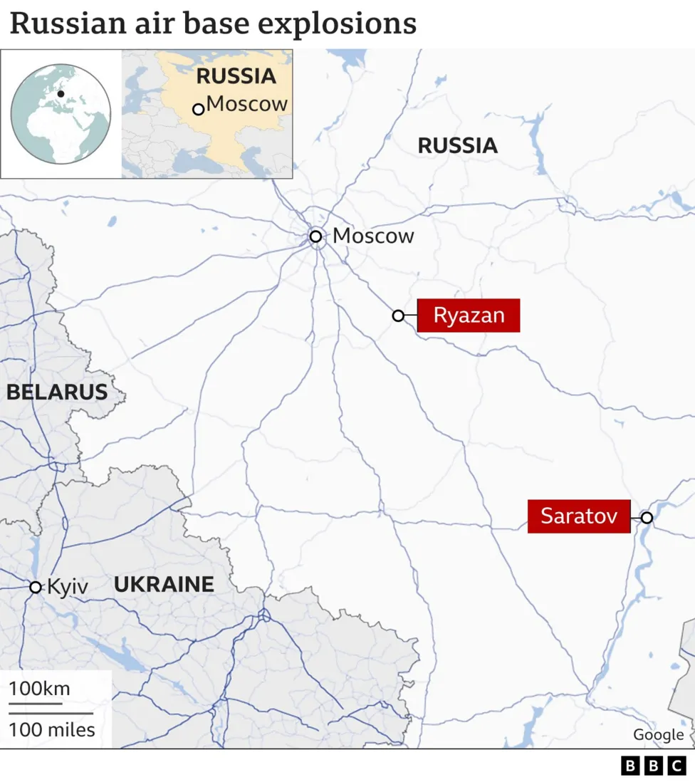 Explosions hit two military airfields in Russia (bbc.com)