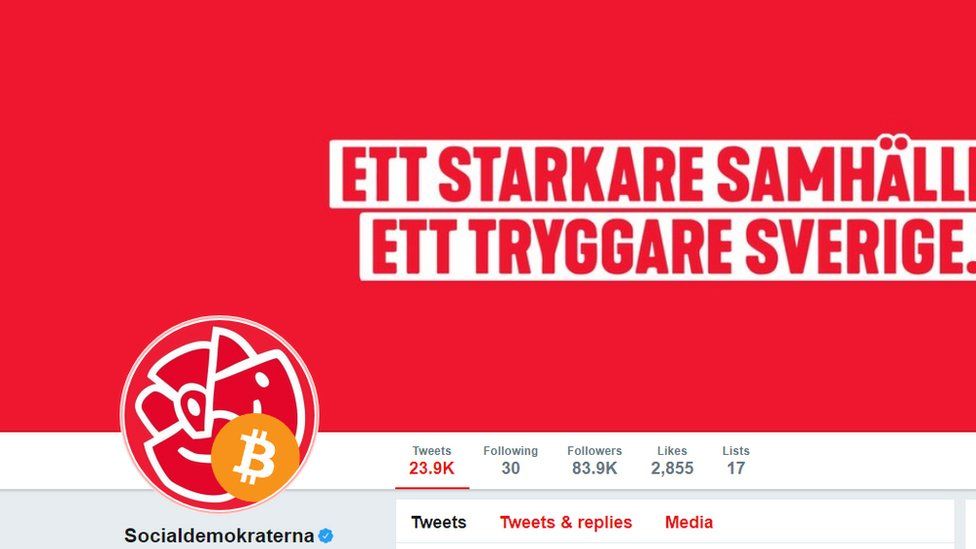 Logo of Swedish Social Democrats modified after hacking