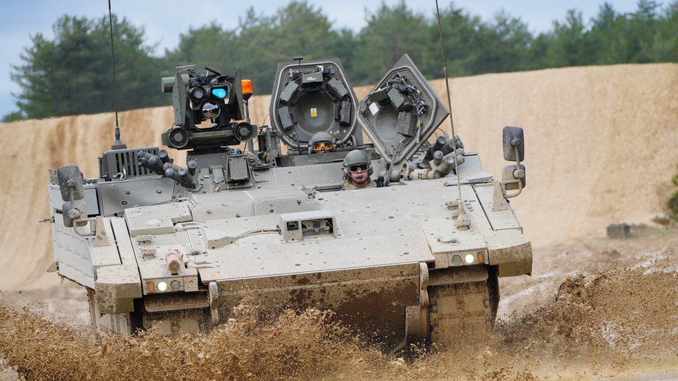 An Ajax Ares tank at a military base up in Dorset