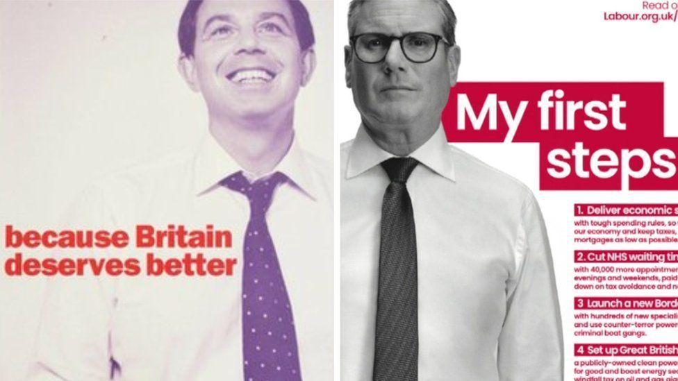 Composit image showing similarities between Sir Keir Starmer and Sir Tony Blair's Labour poster