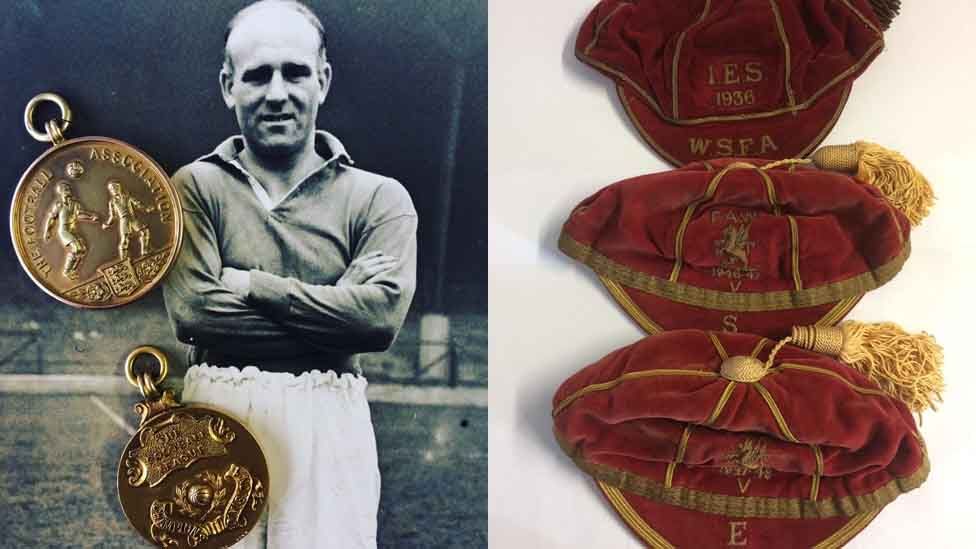Ray Lambert and his winners medals and Welsh caps
