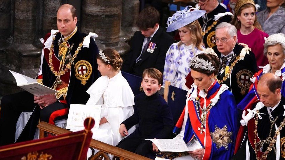 Prince Louis yawning during the Coronation service at Westminster Abbey