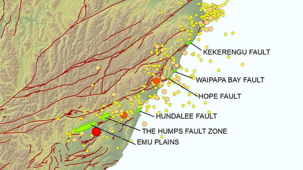 A map by GeoNet showing the fault ruptures after the earthquakes