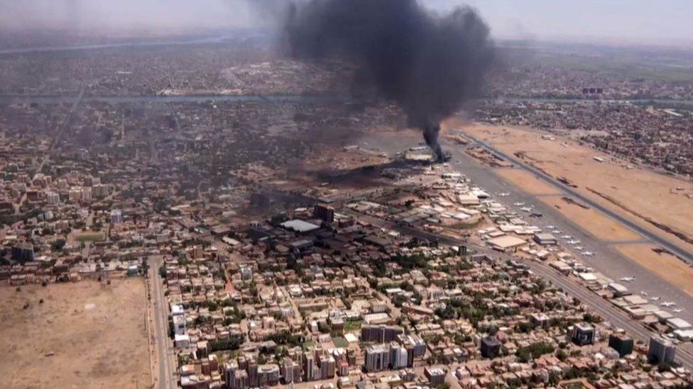 Smoke rising over the airport