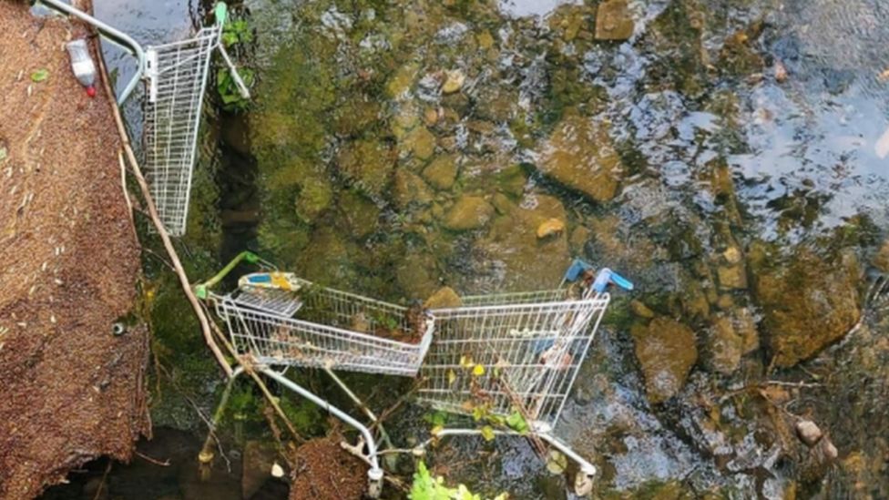 trolleys dumped in the Sirhowy river