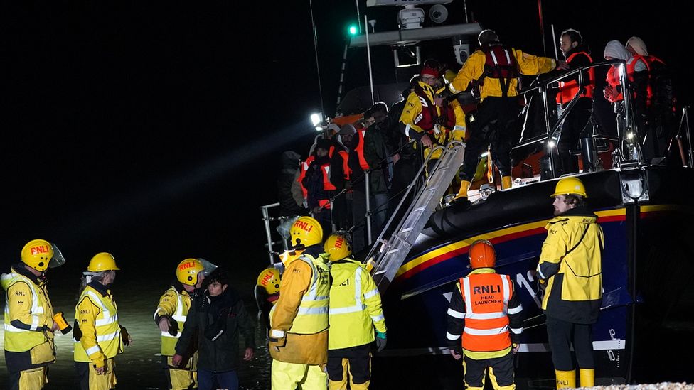RNLI crews rescuing people thought to be migrants on Wednesday evening
