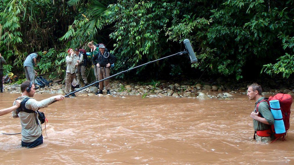 TV film crew on location in the Amazon