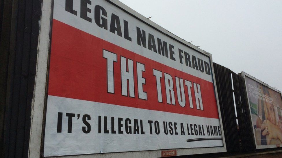 "Legal name fraud" poster in Great Yarmouth