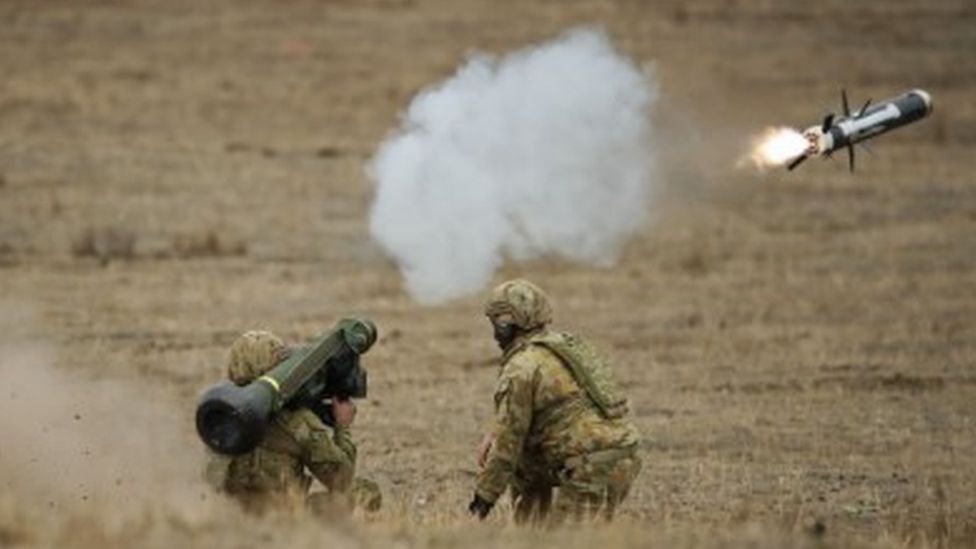 A US-made Javelin missile is launched in a training session