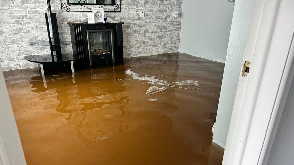A flooded living room in Park Road, Portadown