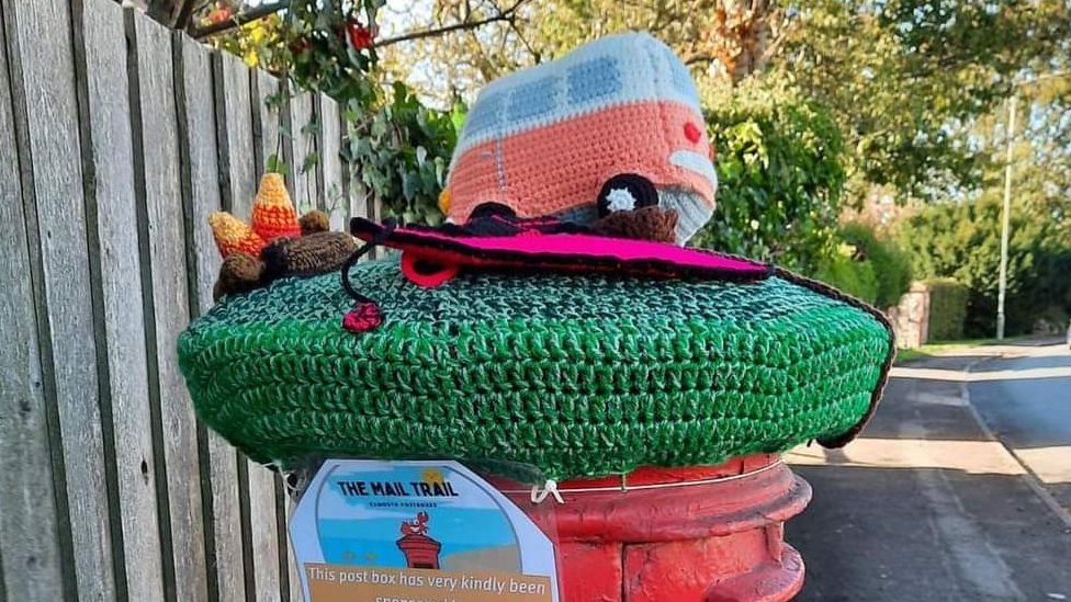 Exmouth Mail Trail post boxes get crochet toppers BBC News