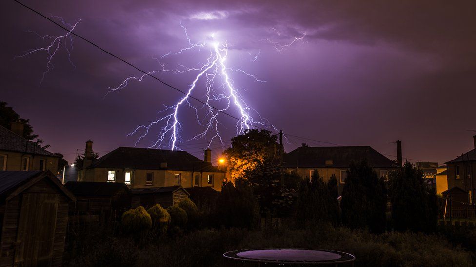 Lightning above a garden in Edinburgh