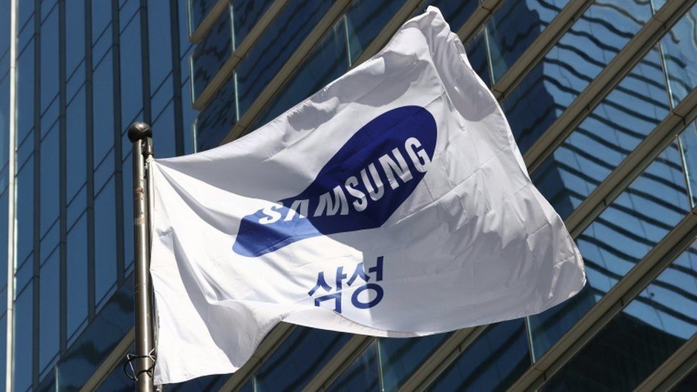 Samsung Group flag at the headquarters of Samsung Electronics Co. in Seoul, South Korea.
