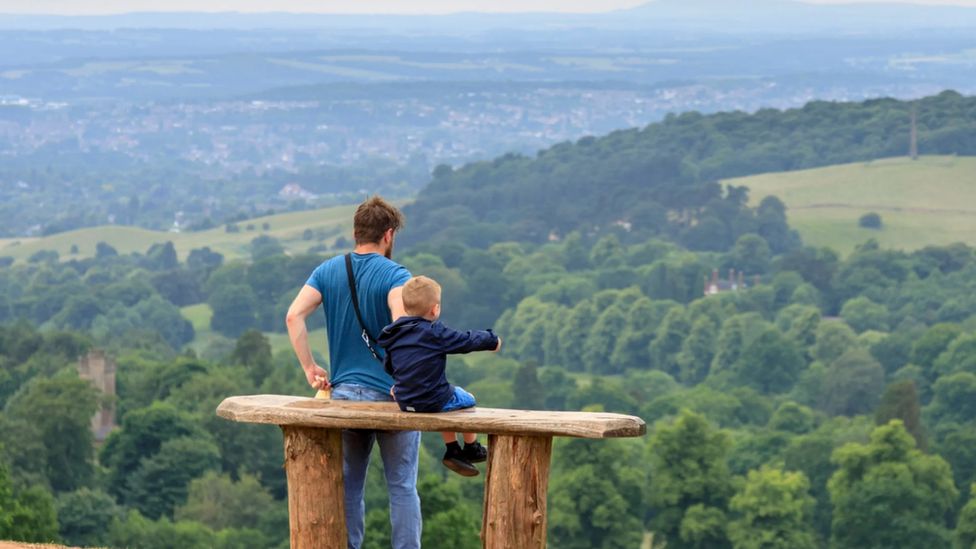 Man and boy on the Clent Hills