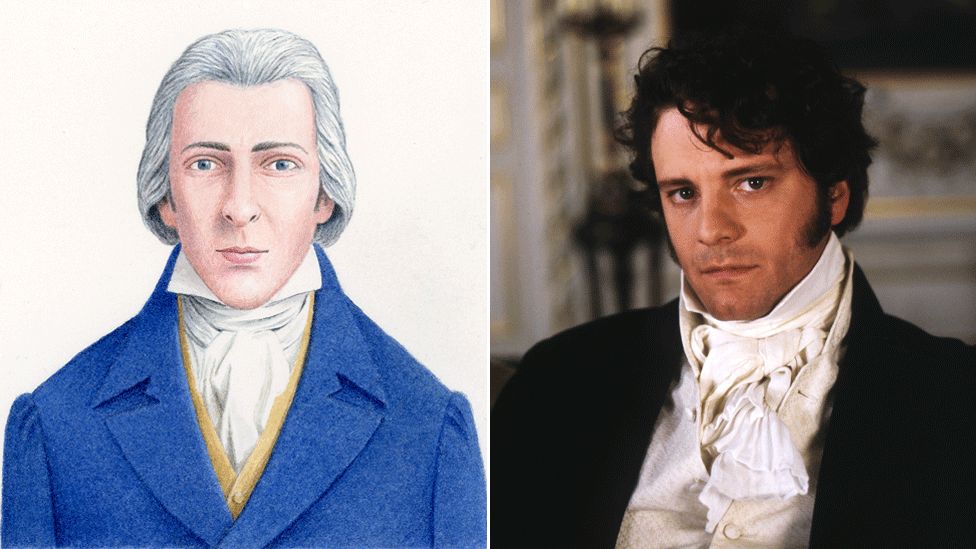 Mr Darcy artists impression and Colin Firth in the BBC adaptation