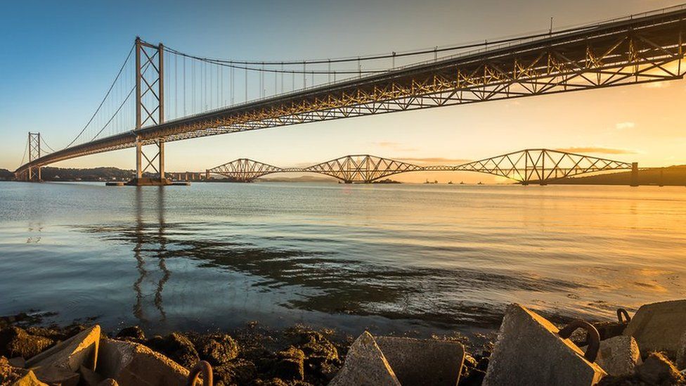 The Forth bridges at dawn.