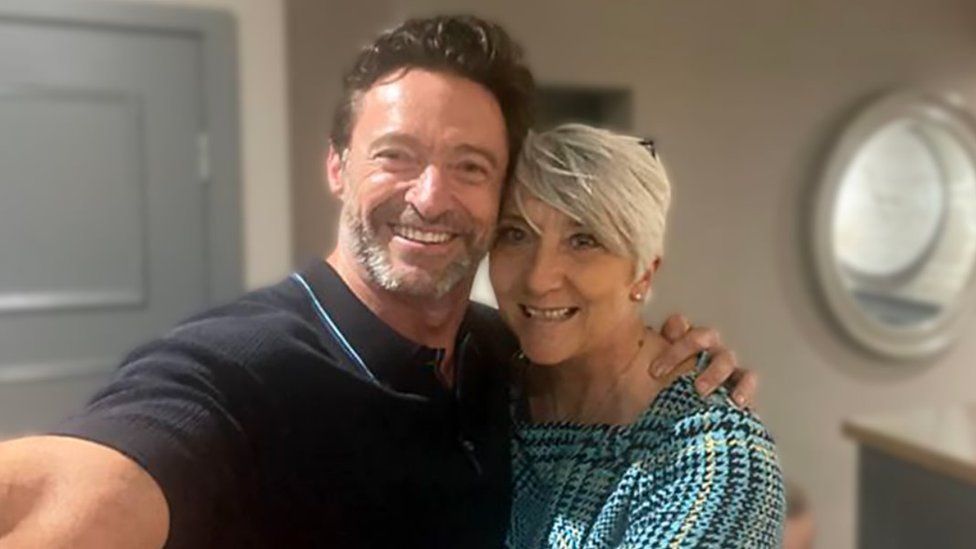 Hugh Jackman with Julie Ashworth at the George Hotel