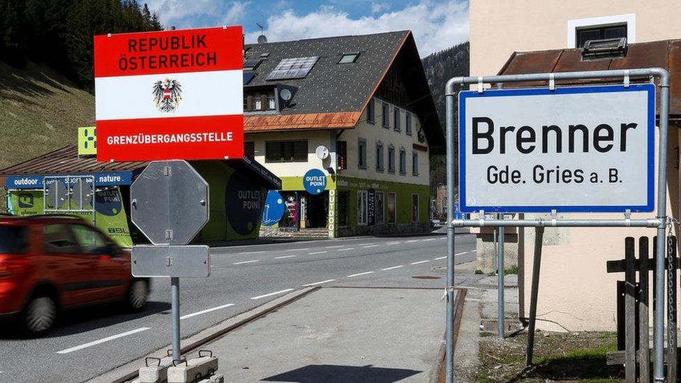 A sign reading "Brenner - Brennero" is pictured at Brenner on the Italian-Austrian border, Austria, April 12, 2016.