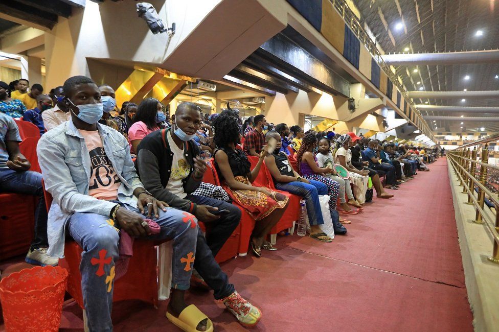 Worshippers attend the end of the year service at Dunamis International gospel centre in Abuja, Nigeria, 31 December 2020