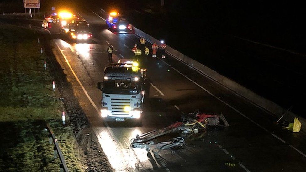 A90 closed after lorry collides with a bridge near Brechin BBC News