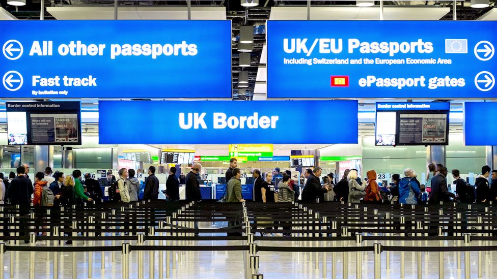 Immigration and passport control at Heathrow airport