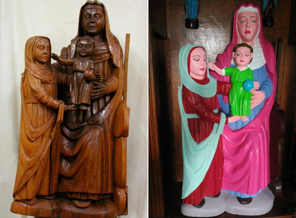 the figurines before and after restoration