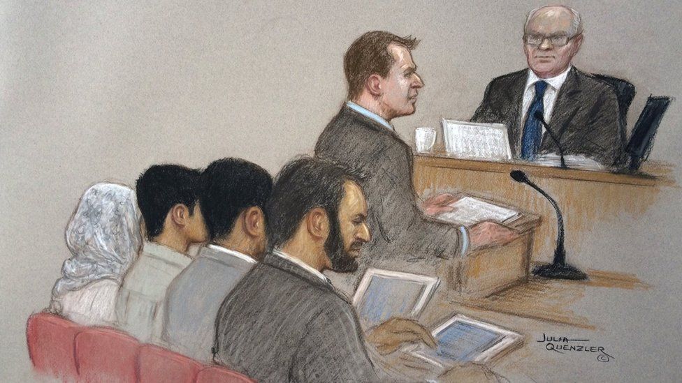 A court sketch of the sentencing hearing of a 15-year-old boy for terror offences
