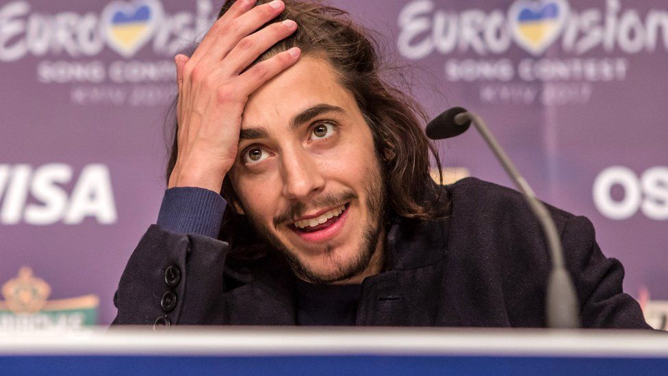 Salvador Sobral, the winning contestant from Portugal, at the winner's press conference at the Eurovision Grand Final on May 14, 2017 in Kyiv, Ukraine.
