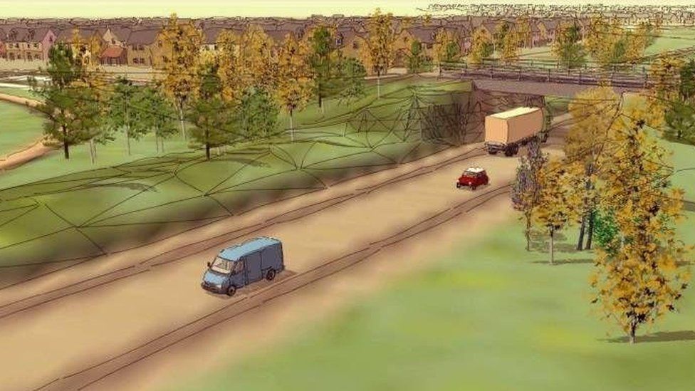 An artist's impression of the proposed Long Stratton bypass